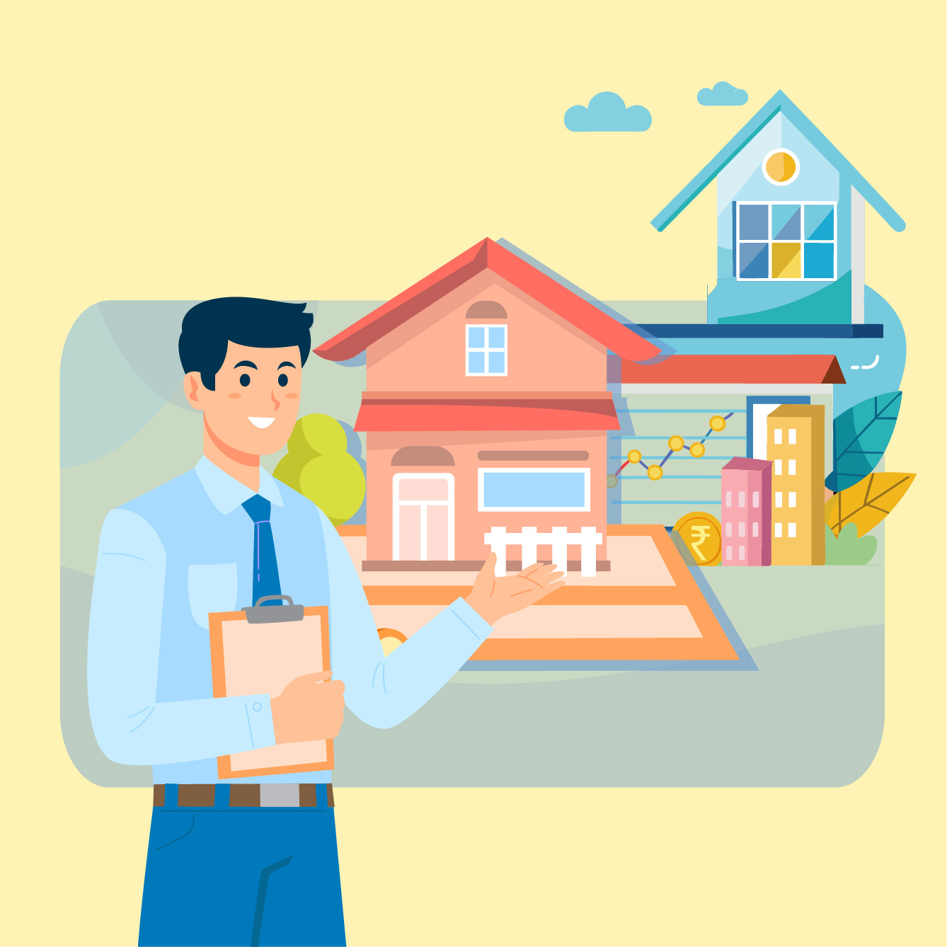 Loan Against Property for MSMEs illustration showing business owner and property assets