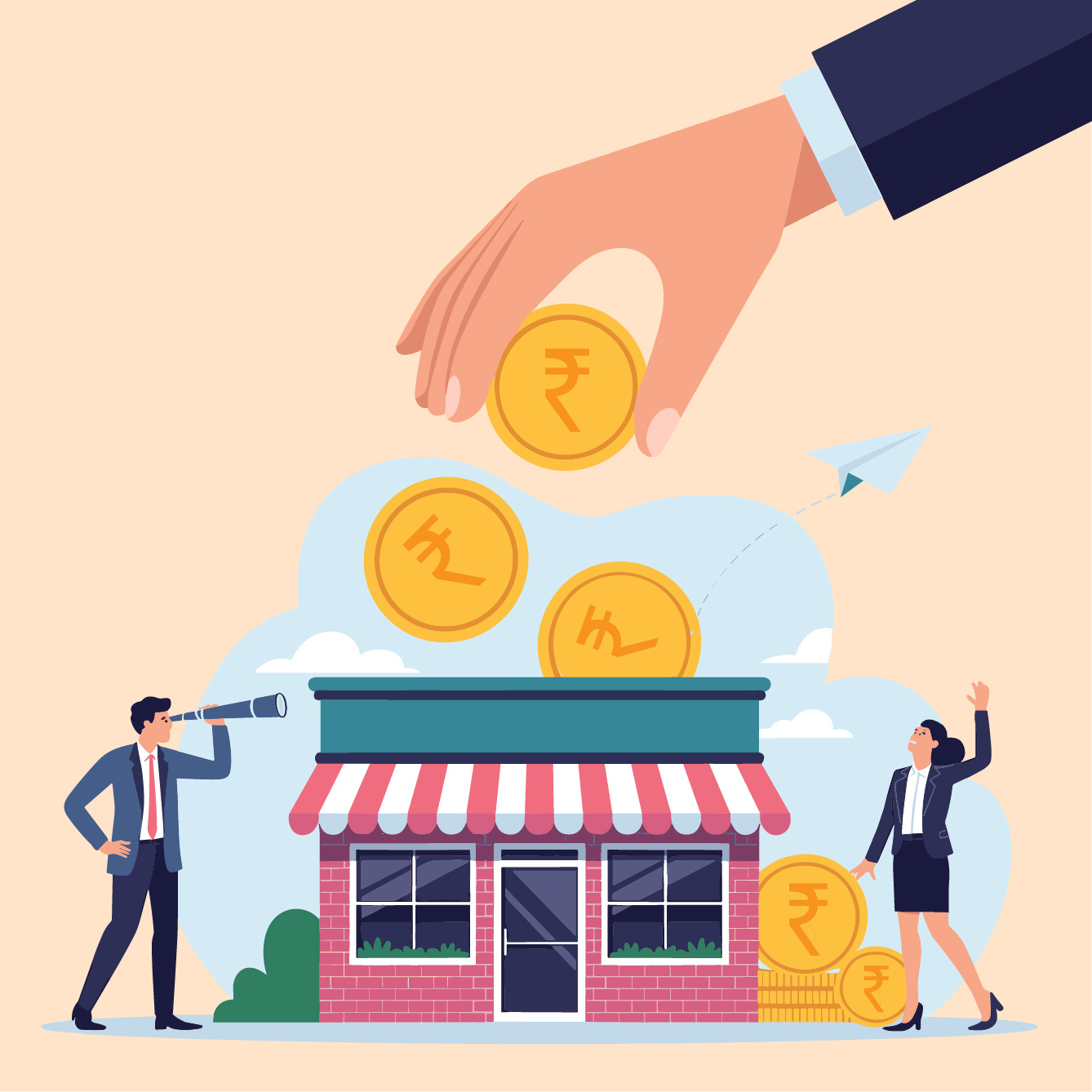 Loan Against Property for MSMEs illustration with small business owners receiving funding support